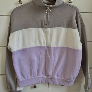 Forever 21 Sweatshirt Jacket with solid thick stripes in purple, white, & grey S